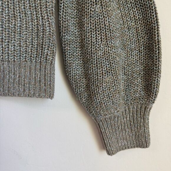 H&M Green & Metallic Gold Tight Knit Balloon Sleeve Sweater Small Cozy Fall - Picture 5 of 12